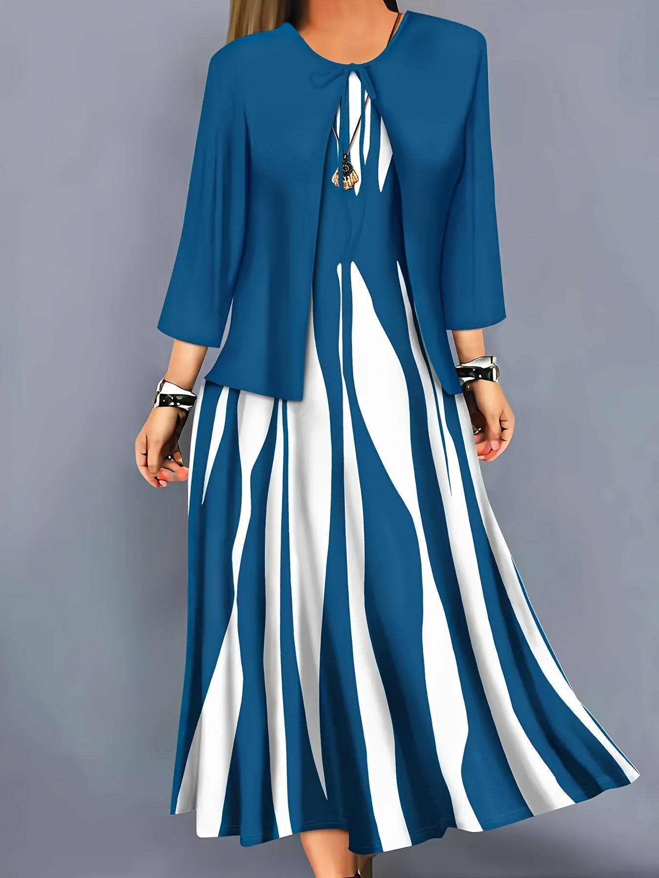 Zarabeth - スタイリッシュカジュアルミディドレス