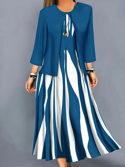 Zarabeth - スタイリッシュカジュアルミディドレス