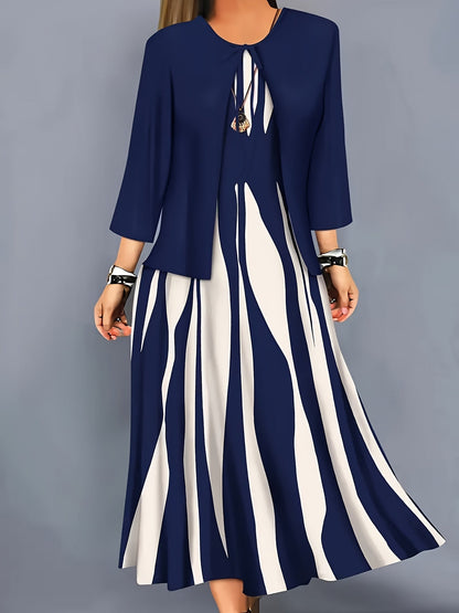 Zarabeth - スタイリッシュカジュアルミディドレス