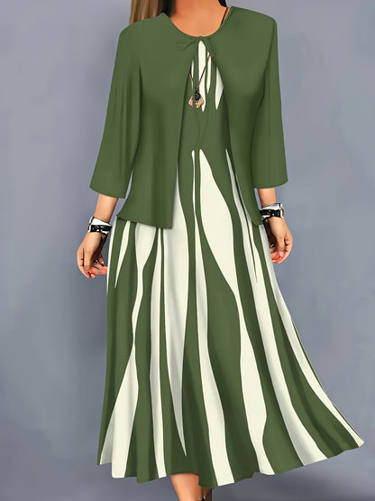 Zarabeth - スタイリッシュカジュアルミディドレス