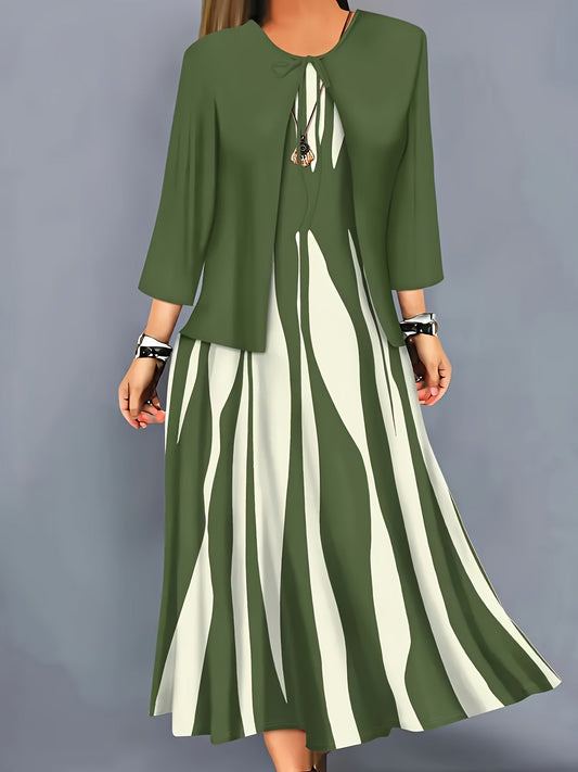 Zarabeth - スタイリッシュカジュアルミディドレス