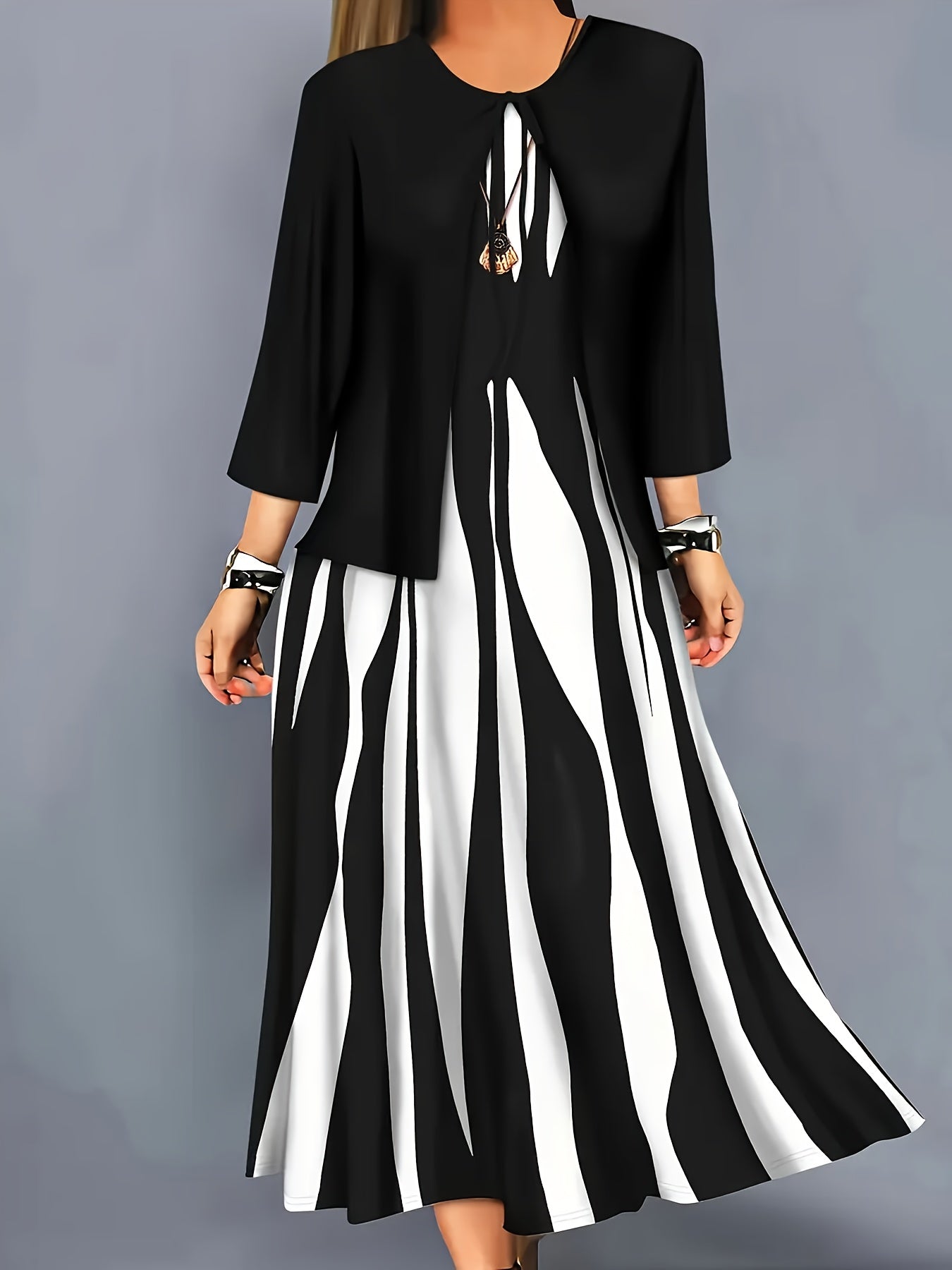 Zarabeth - スタイリッシュカジュアルミディドレス