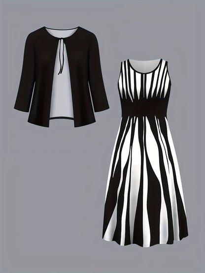 Zarabeth - スタイリッシュカジュアルミディドレス